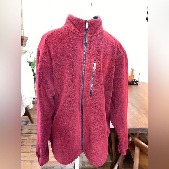L.L.Bean Double Fleece Jacket Red Black Sherpa Outdoor Hiking Warm Zip Front XL - Picture 2 of 11